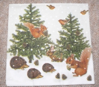 Servietten - Igel, Eichhörnchen, Tanne  (ca. 33cm Papierserviette)
