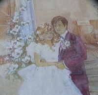 Servietten -  Brautpaar in beige  (33cm Papierserviette)