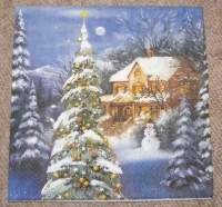 Servietten -  Weihnachtsbaum vor Haus (33cm Papierserviette)